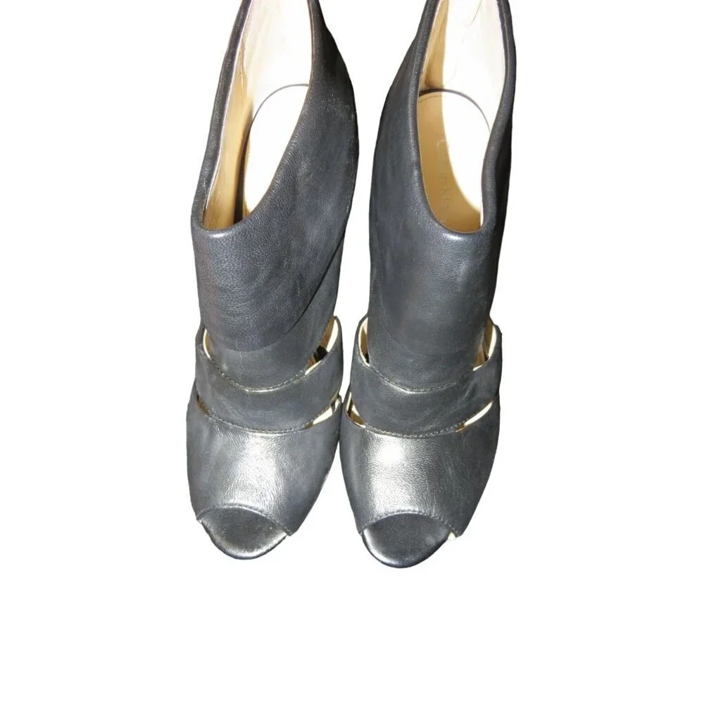 Calvin Klein Patrish Brand New!! Black Italian Leather Caged Heels Pumps sz 7.5